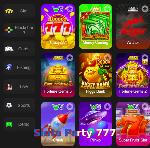 Main screen of Slots Party 777 game page for PK players